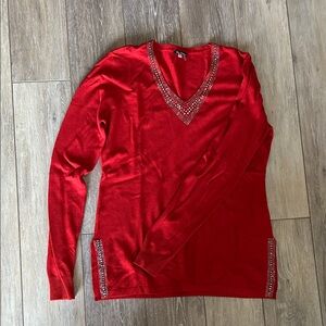 Milano Red V-Neck Sweater with Sparkling Accents